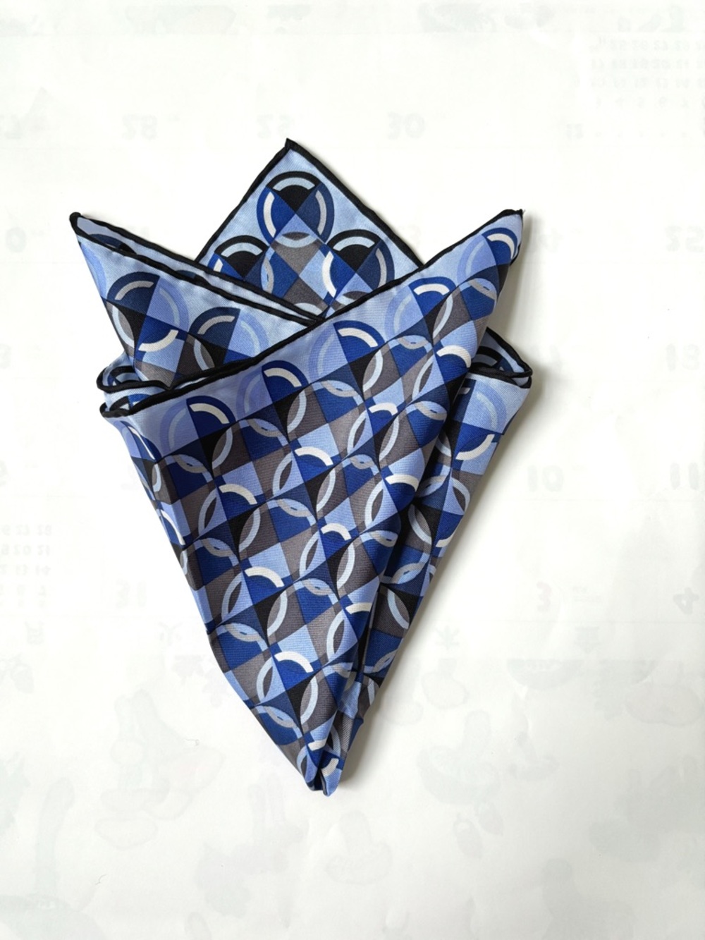 blue grey gray white black circles geometric pattern print pocket square